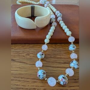 Asian Jewelry - Rose Quartz beads, Bone Bracelet